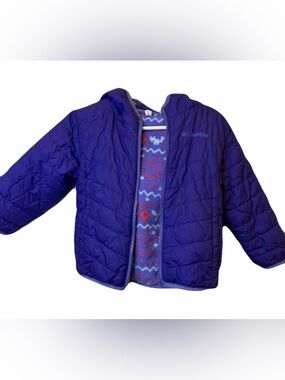 Columbia Toddler Girls Purple Puffer Jacket Coat Fleece Hooded 2T Reversible